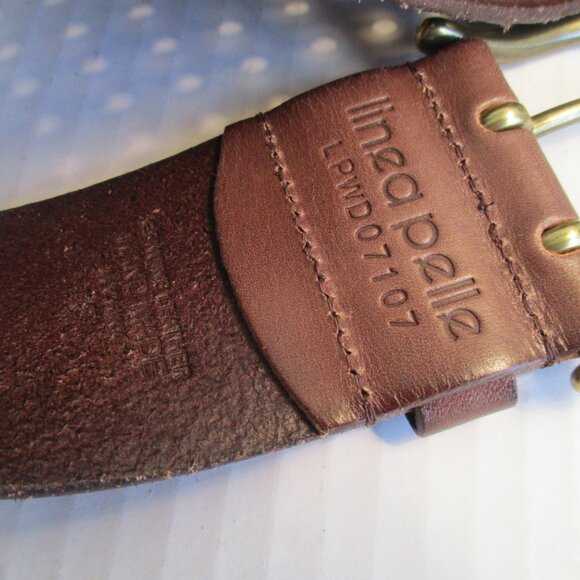 *Linea Pelle Brown Boho Chestnut Perforated Double Prong Buckle Belt - Picture 3 of 7